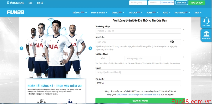 Hướng dẫn đăng ký Fun88