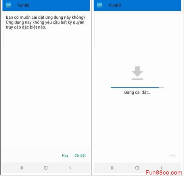 Ứng dụng Fun88 mobile đang được cài đặt vào máy của người dùng Ứng dụng Fun88 mobile đang được cài đặt vào máy của người dùng